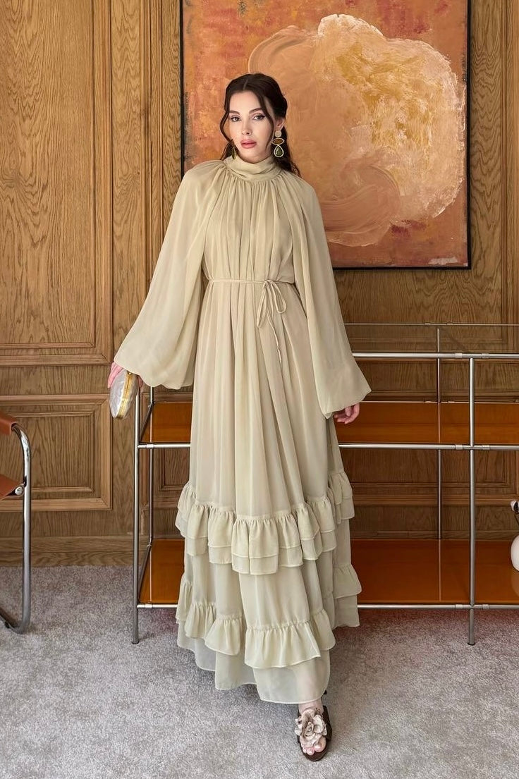 Almond Cream Chiffon Maxi Dress