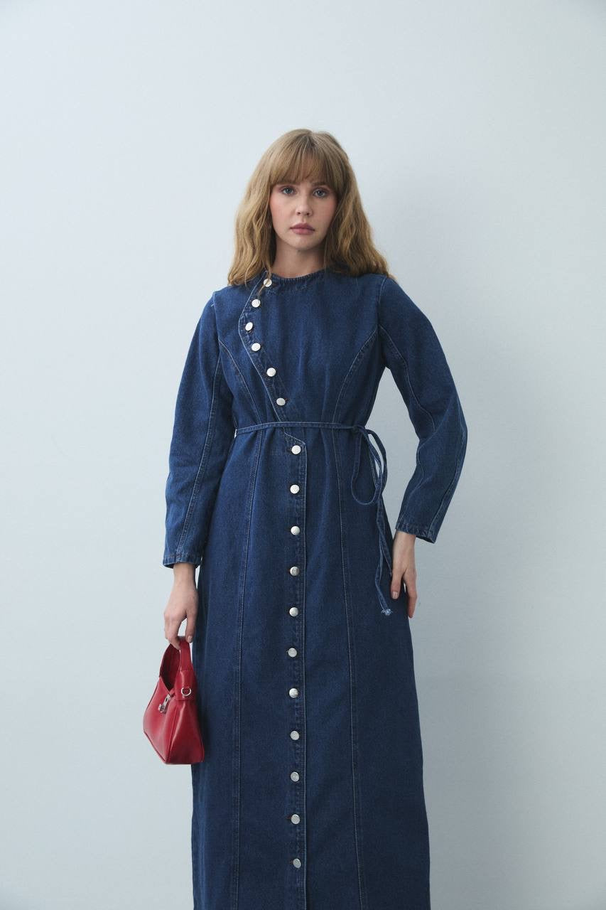 The Asymmetric Charm Denim Dress – Dark Indigo