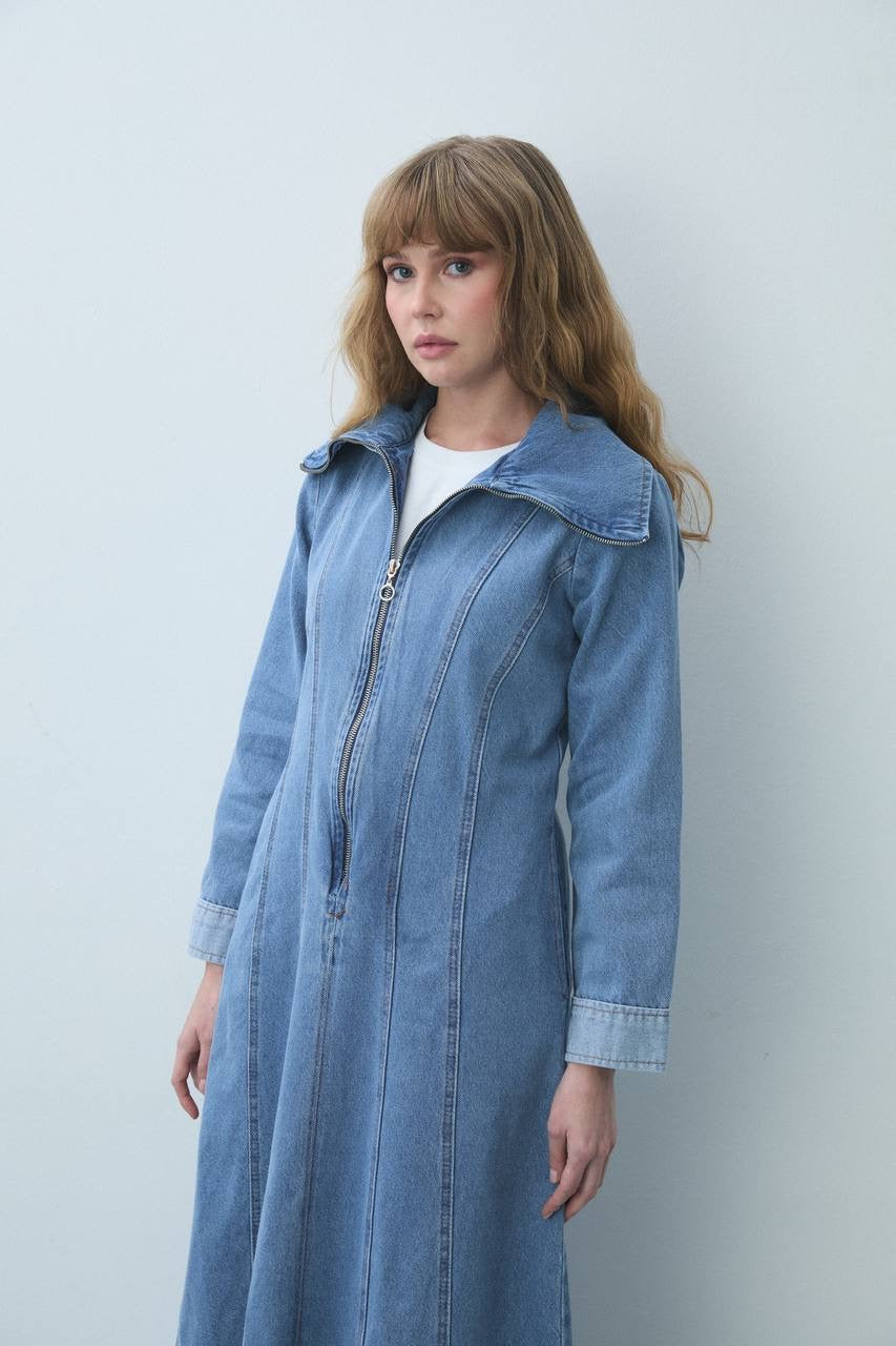 Denim Zip Maxi Dress