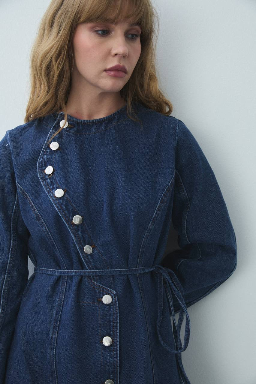 The Asymmetric Charm Denim Dress – Dark Indigo