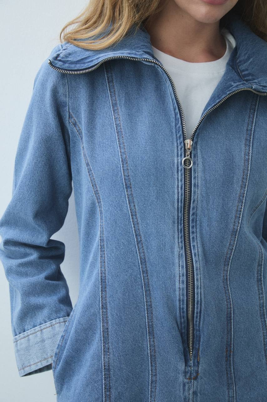 Denim Zip Maxi Dress