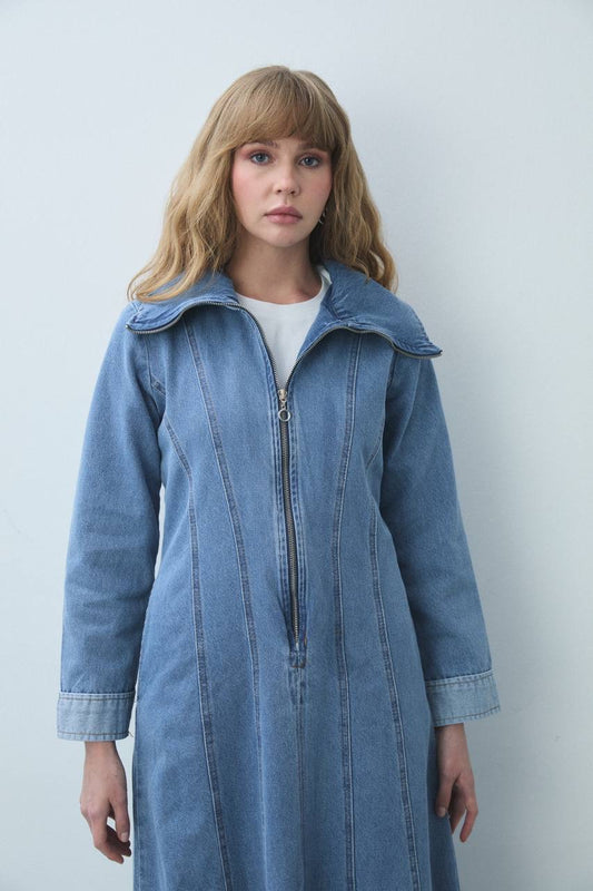 Denim Zip Maxi Dress