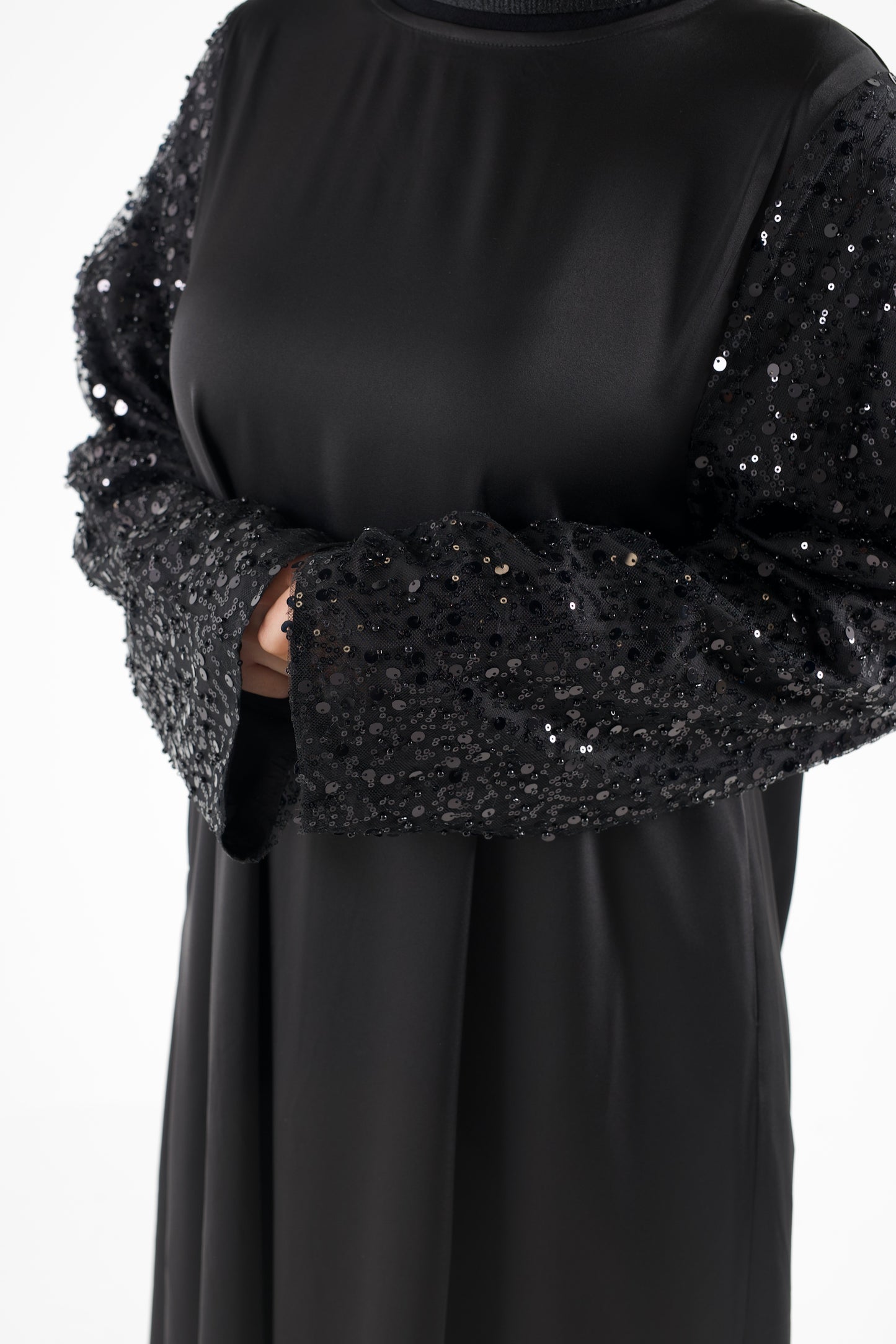 Sequin Bell Sleeve Abaya Noir