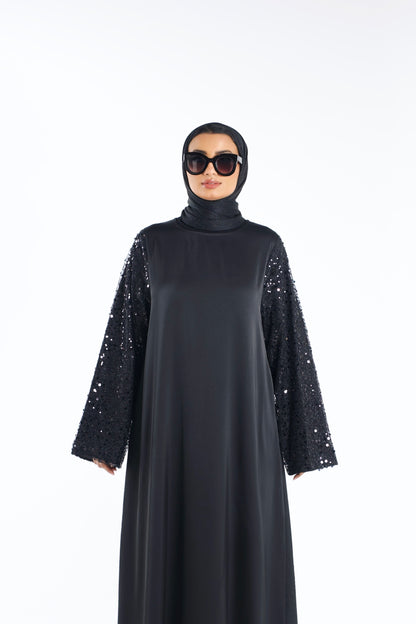 Sequin Bell Sleeve Abaya Noir