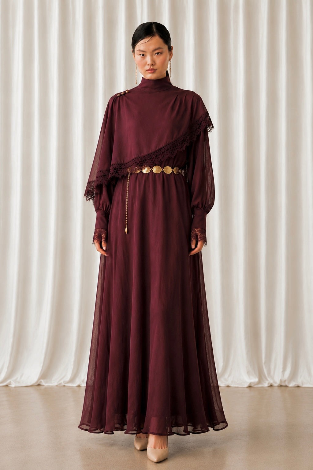 Cape Dress Plum Red