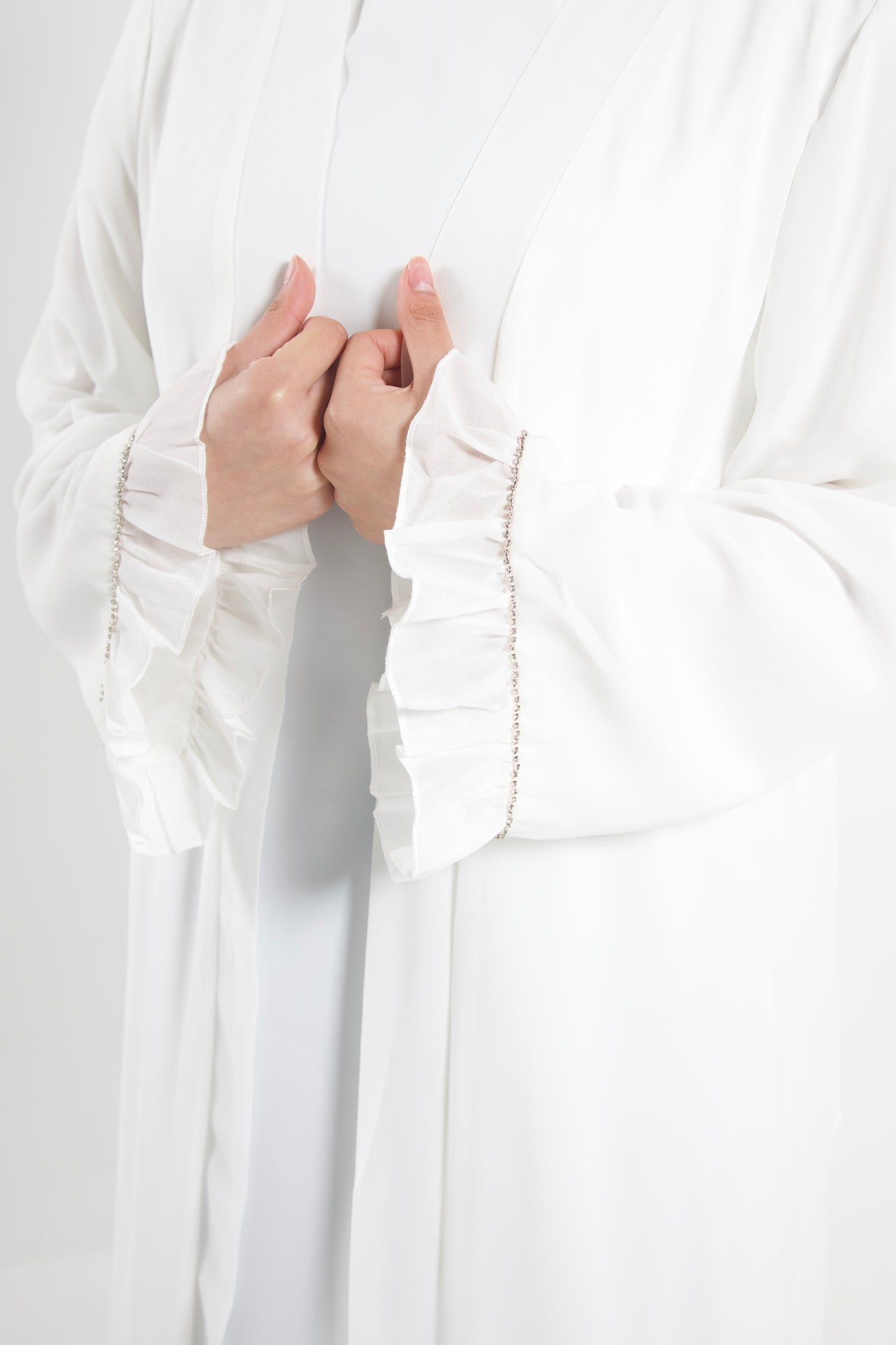 Chiffon Kimono With Ruffles Sleeves White