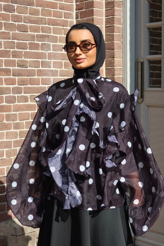 Blouse With Polka Dots And Ruffles