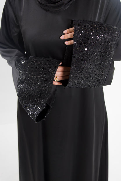 Abaya Sequined Sleeves Black