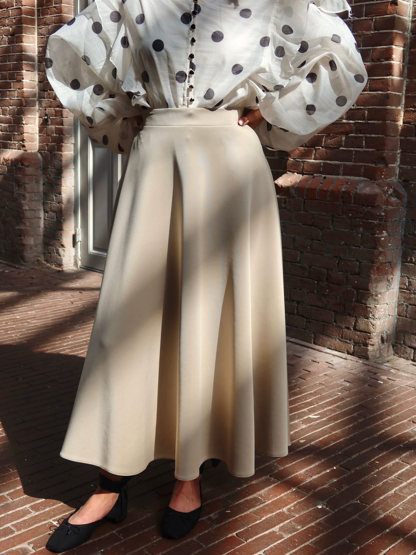 Midi Scuba Skirt Beige