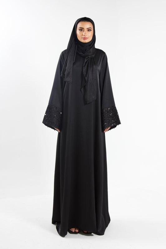 Abaya Sequined Sleeves Black