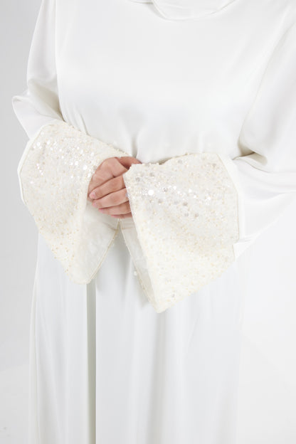 Abaya Sequined Sleeves White