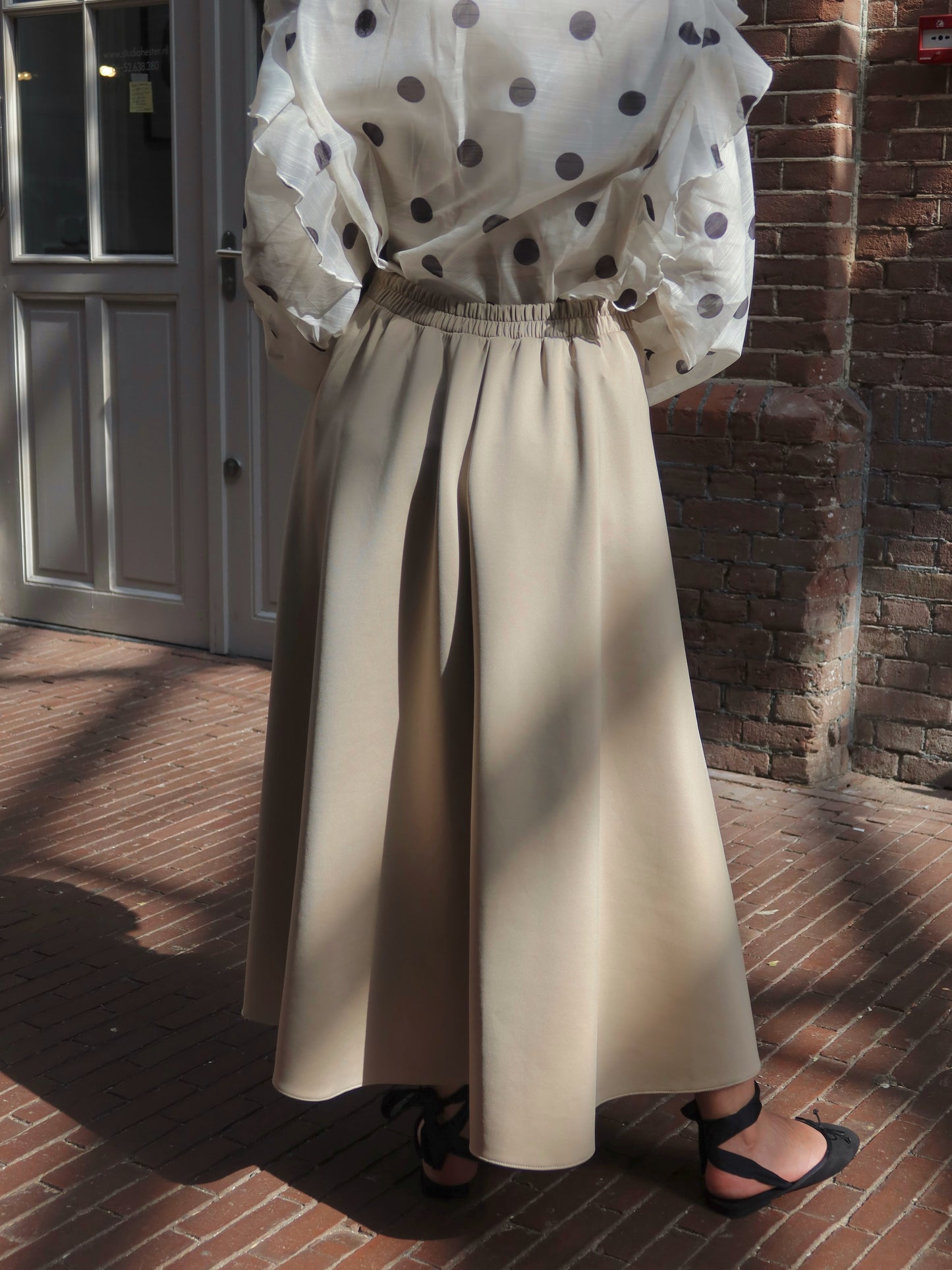 Midi Scuba Skirt Beige
