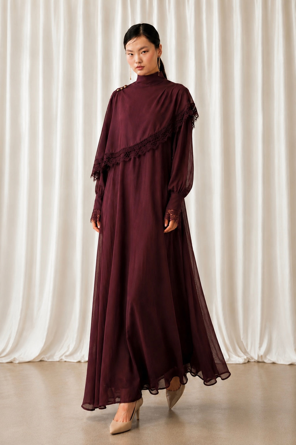 Cape Dress Plum Red
