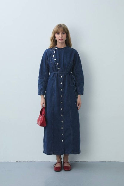 The Asymmetric Charm Denim Dress – Dark Indigo