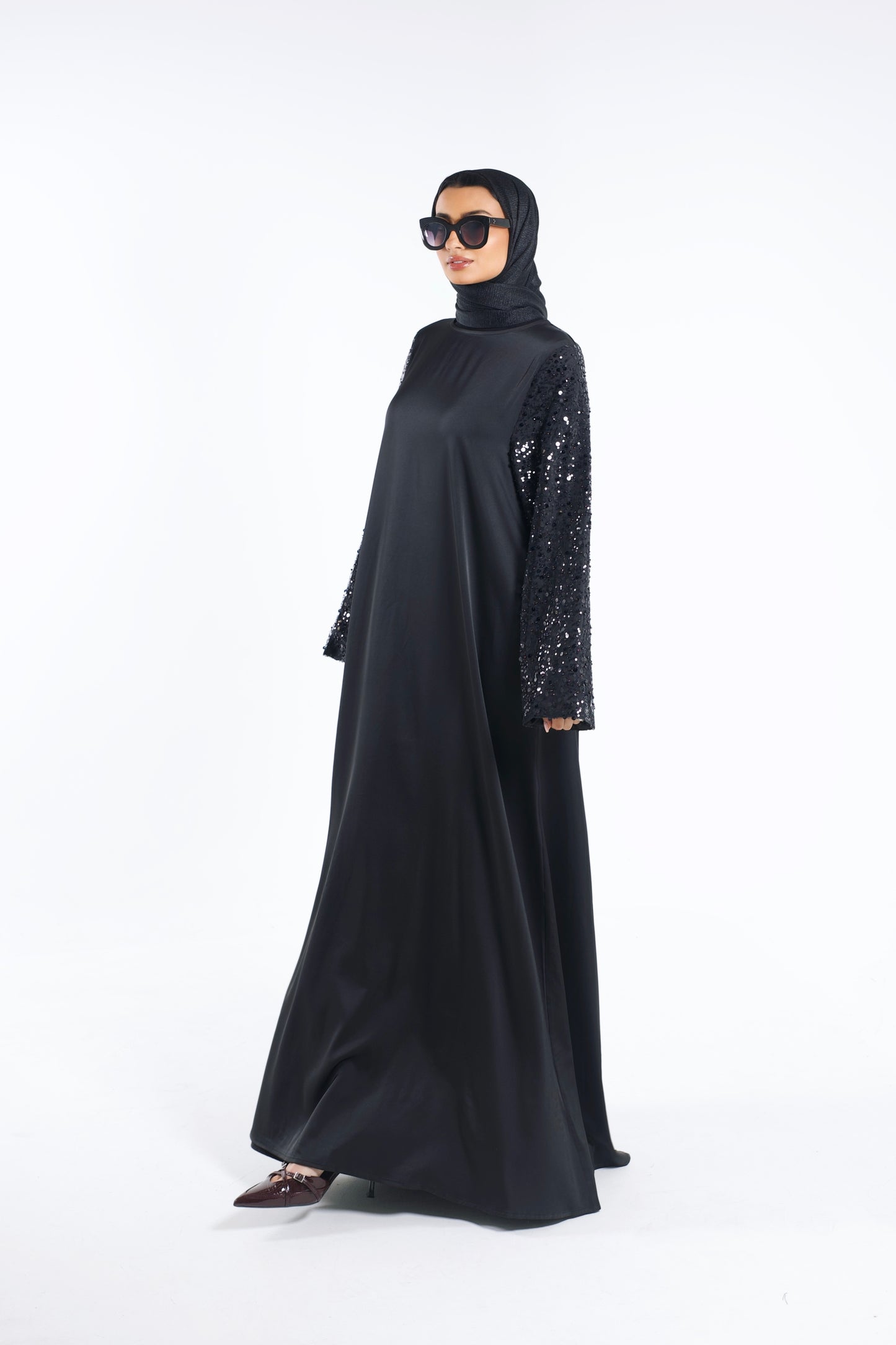 Sequin Bell Sleeve Abaya Noir