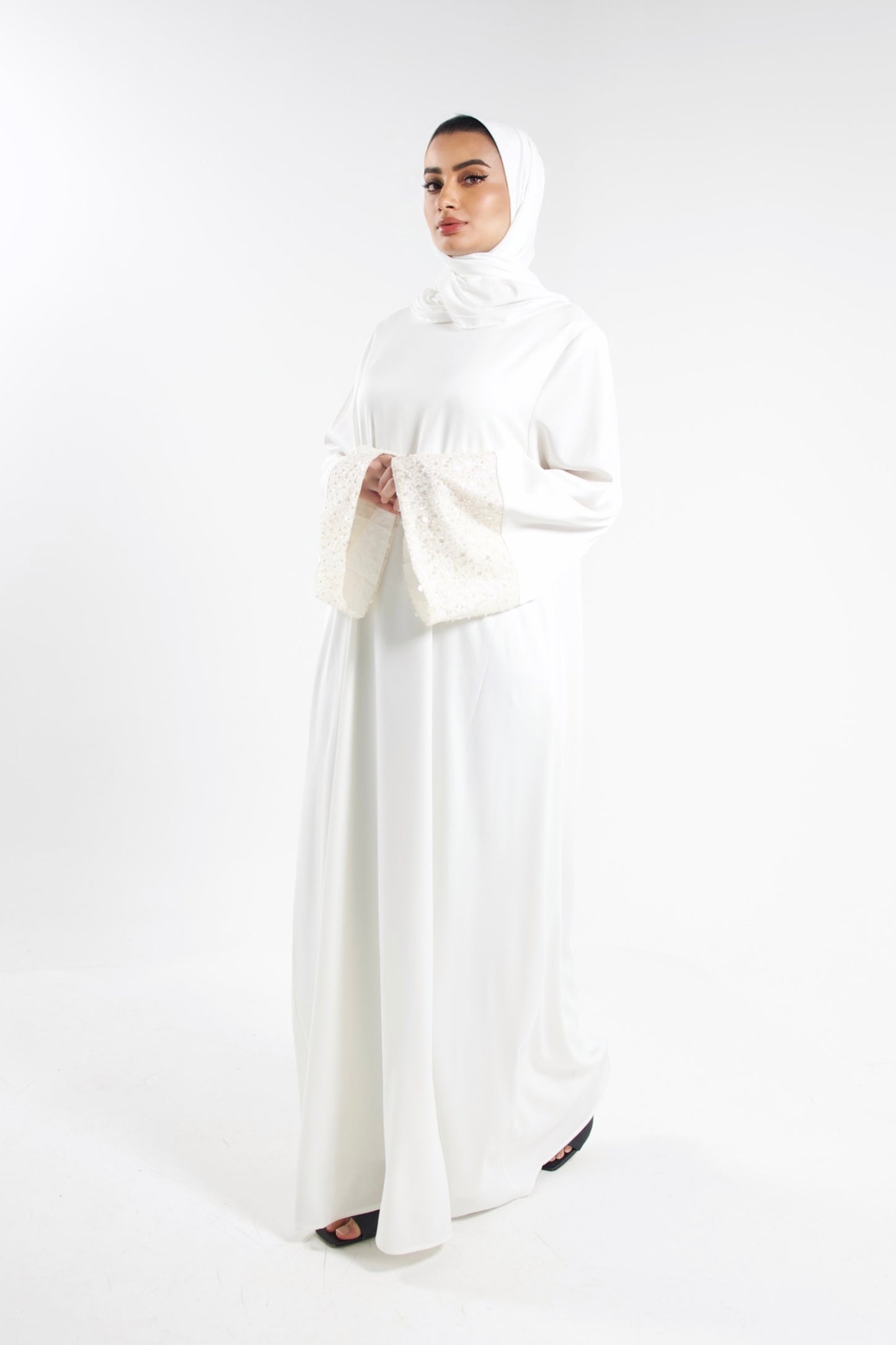 Abaya Sequined Sleeves White