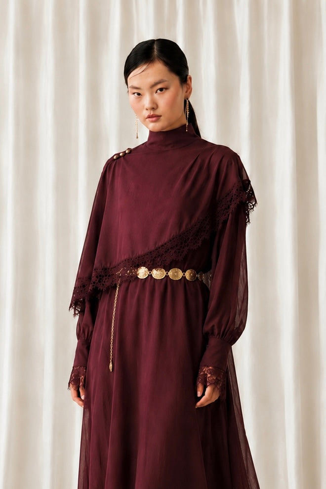 Cape Dress Plum Red